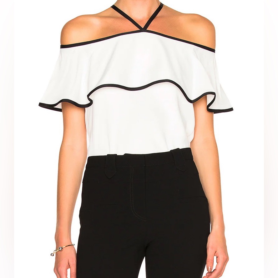 Alexis Isa Off-The-Shoulder Contrast-Trim Cropped Top Off White Color Size Xs
